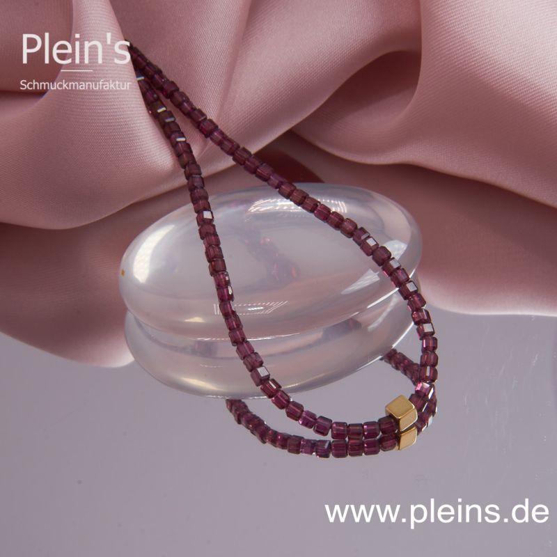 Echte Granat Kette Würfel rot facettiert